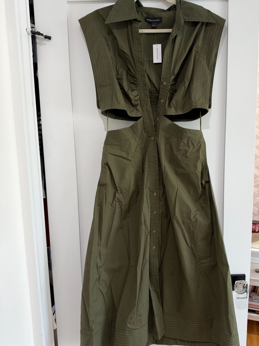 Banana Republic Olive Cutout Button Midi Dress